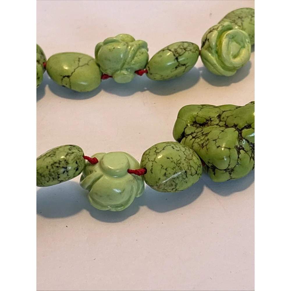 Artisan Apple Green Mineral Gaspeite Nugget Rose Southwest Statement Necklace